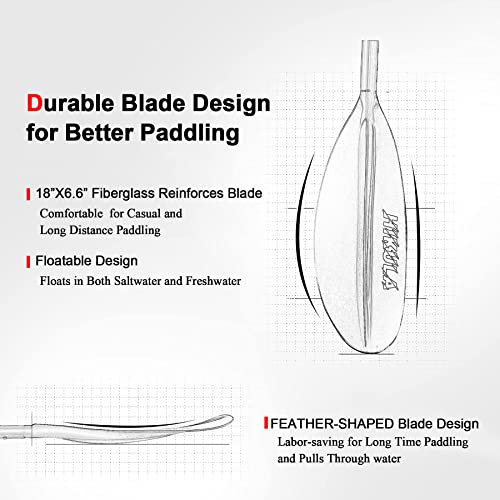 Kayak Paddle 4 Pieces Aluminum Shaft and PP Blade Floating 86.6in/220cm, 90.5inch/230cm Lightweight Oars