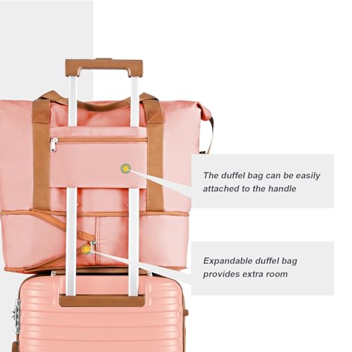 Joyway Carry On Luggage 20 Inch Expandable Suitcase with Spinner Wheel, 4 Piece Hard Shell Luggage Set with TSA Lock(White brown)