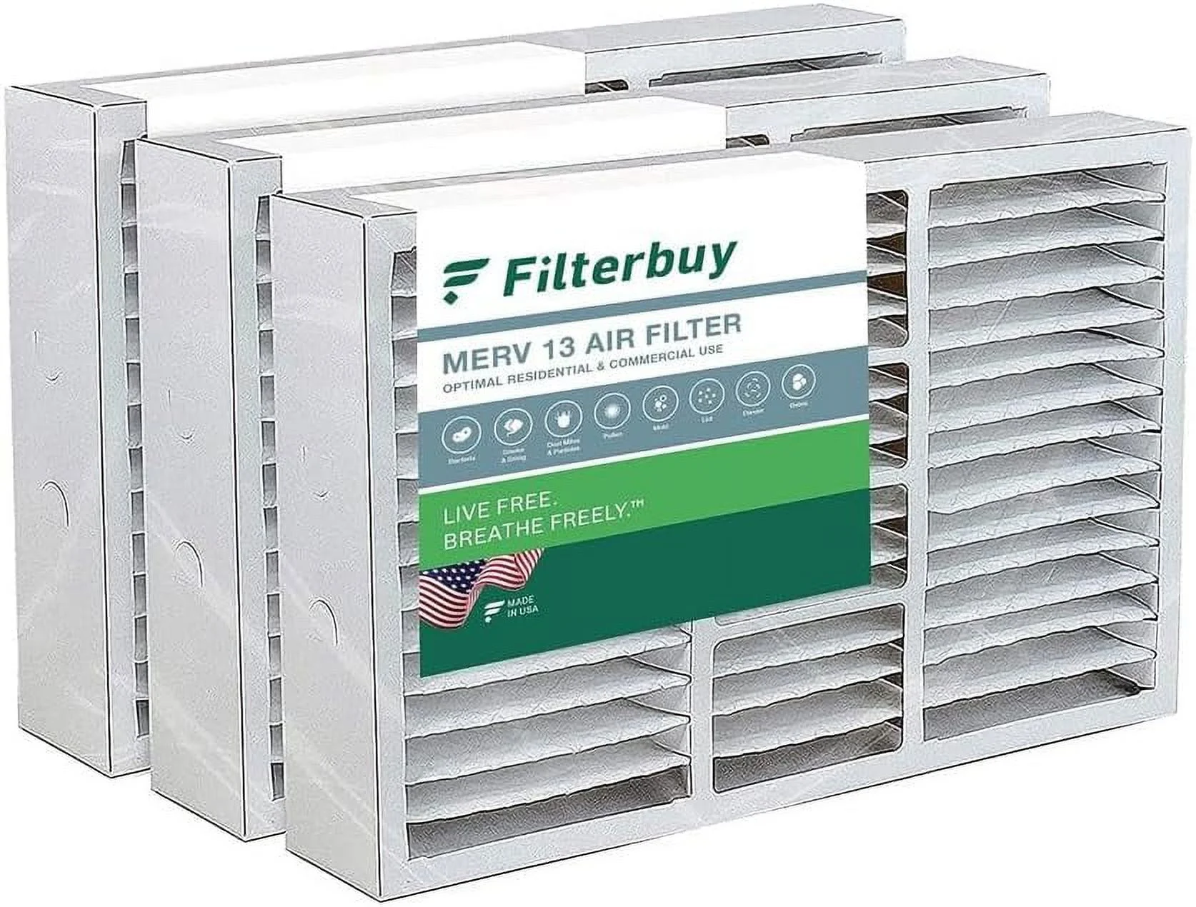 Filterbuy 16x25x5 MERV 13 Pleated HVAC AC Furnace Air Filters for Honeywell FC100A1029, Lennox X6670, Carrier, Bryant, & More (3-Pack)