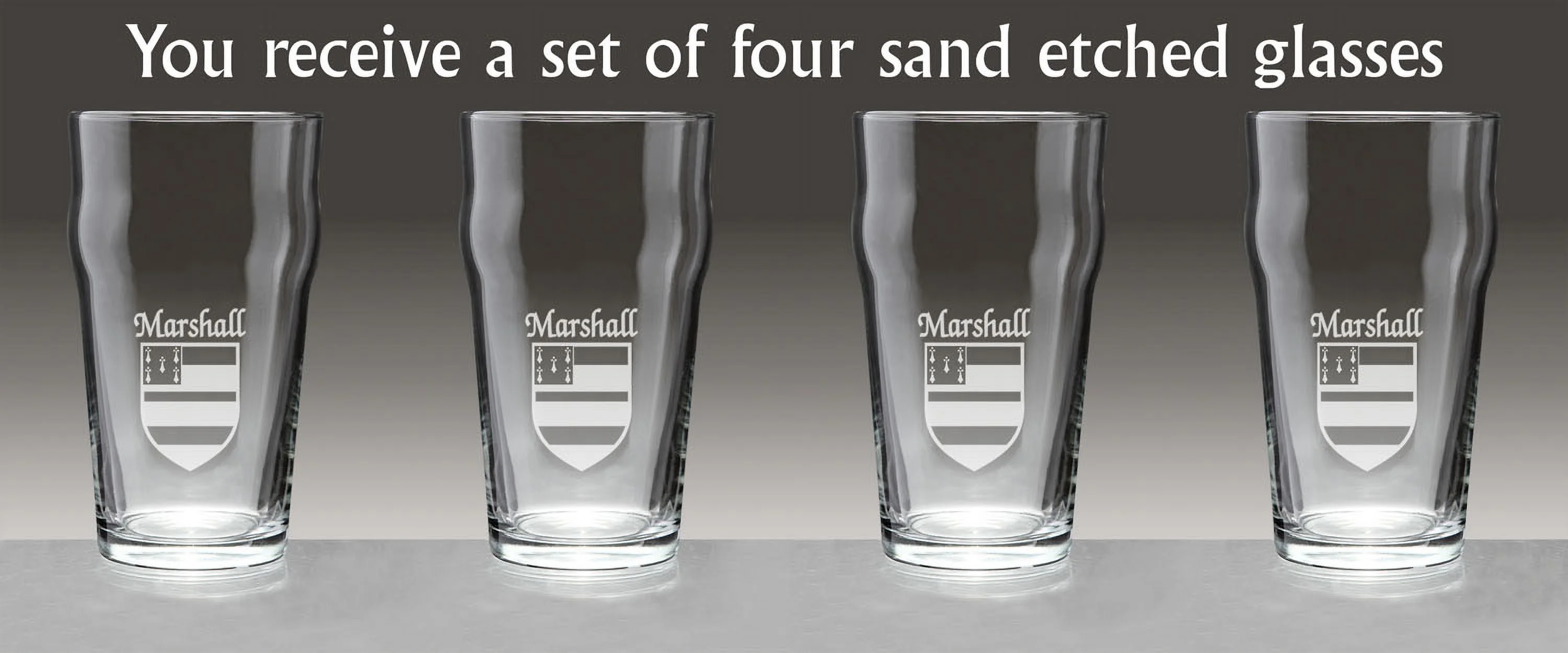 Marshall Irish Coat of Arms Pub Glasses - Set of 4 (Sand Etched)