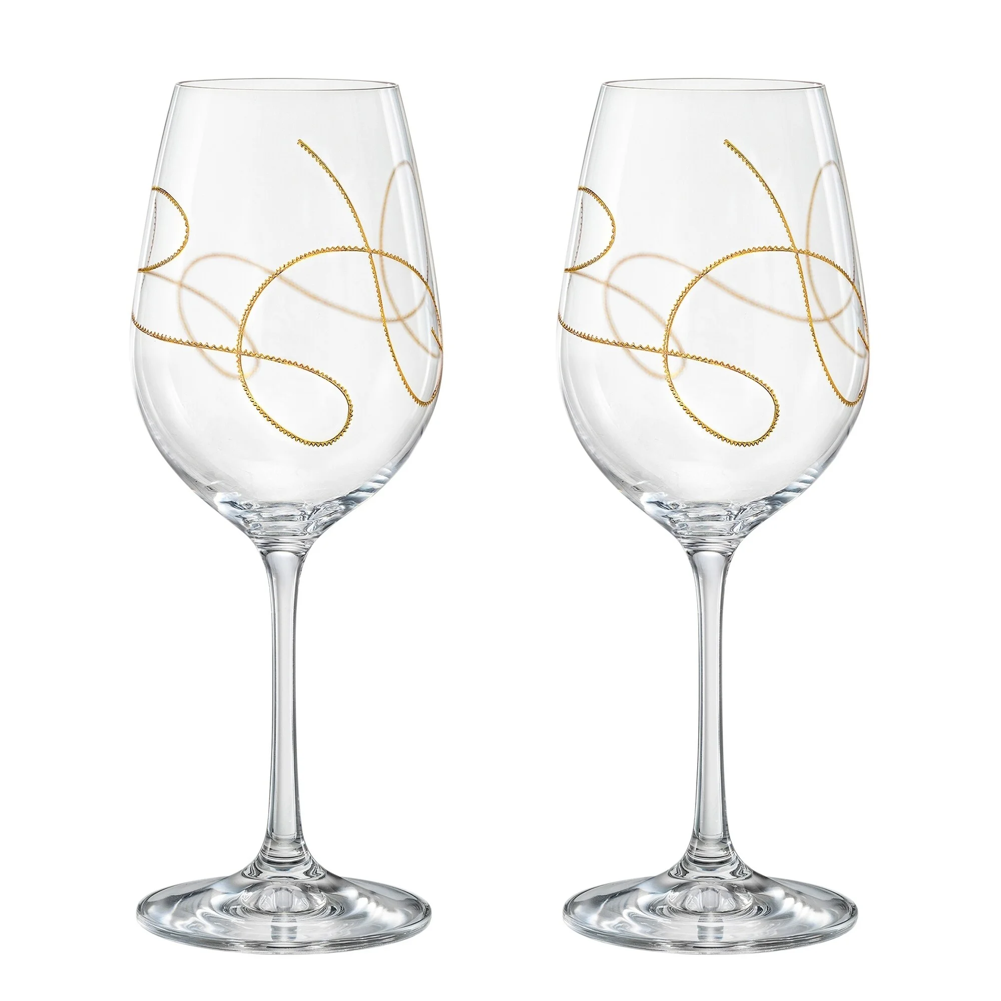 Majestic Gifts Inc.  Set/2 Wine Glasses w/ Gold String Design- 12 oz.-Made in Europe