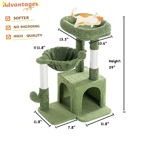 Pesofer Cat Tree, Small Cat Tower with Sisal Scratching Post and Hammock Light Gray
