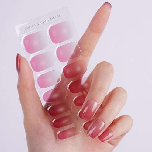 DANNI & TONI Semi Cured Gel Nail Strips Christmas Santa Claus Snowflakes Cat Eye Gel Nail Wraps 28 Stickers | Mistletoe Meow