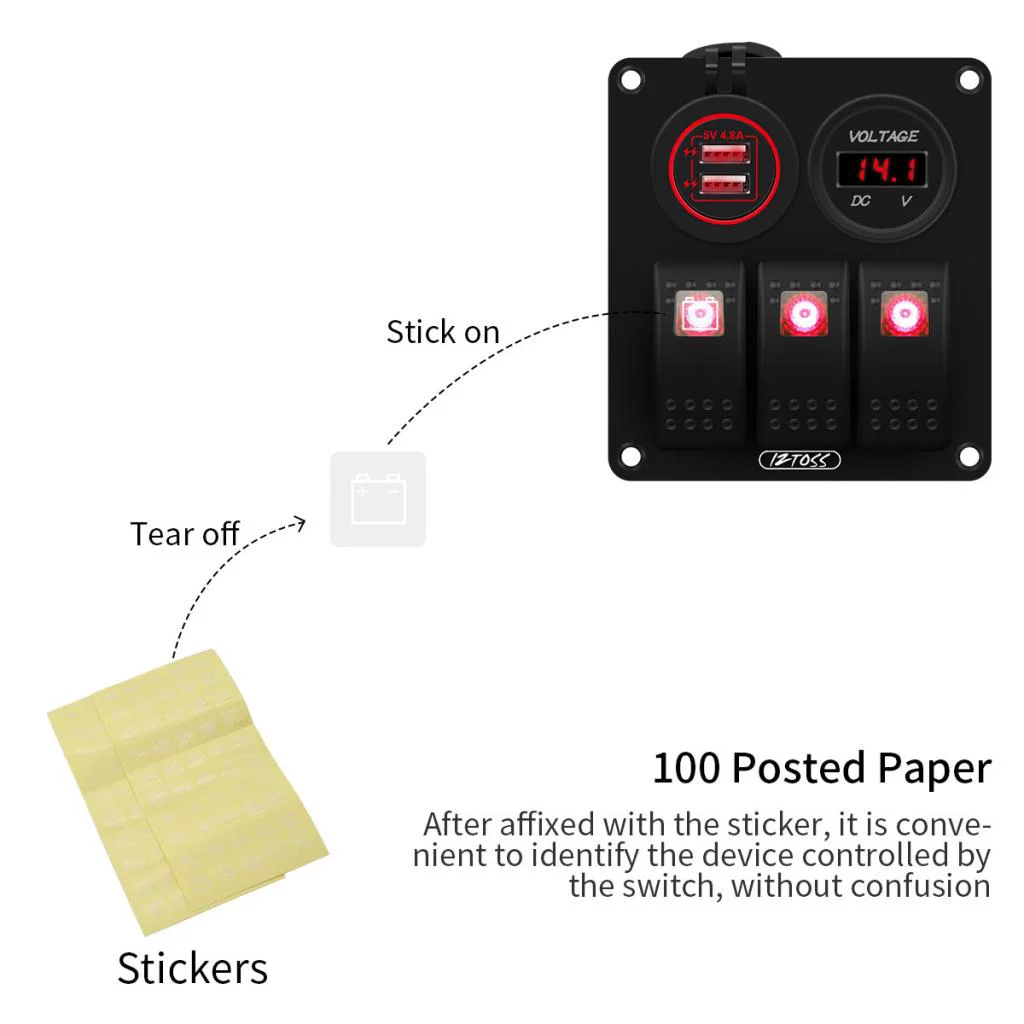 3 Gang Switch Panel with 12V-24 Digital Voltmeter for RV Car Truck Marine Boat SUV ()