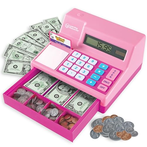Learning Resources Pretend & Play Calculator Cash Register Toy - Gift for Kids, Toddler Toys, Play Money & Credit Card, Shopping Store Playset, Educational Preschool Activities