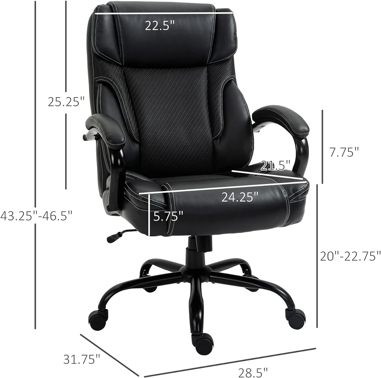 484LBS Big And Tall Ergonomic Executive Office Chair With Wide Seat, High Back Adjustable Computer Task Chair Swivel PU Leather, Brown