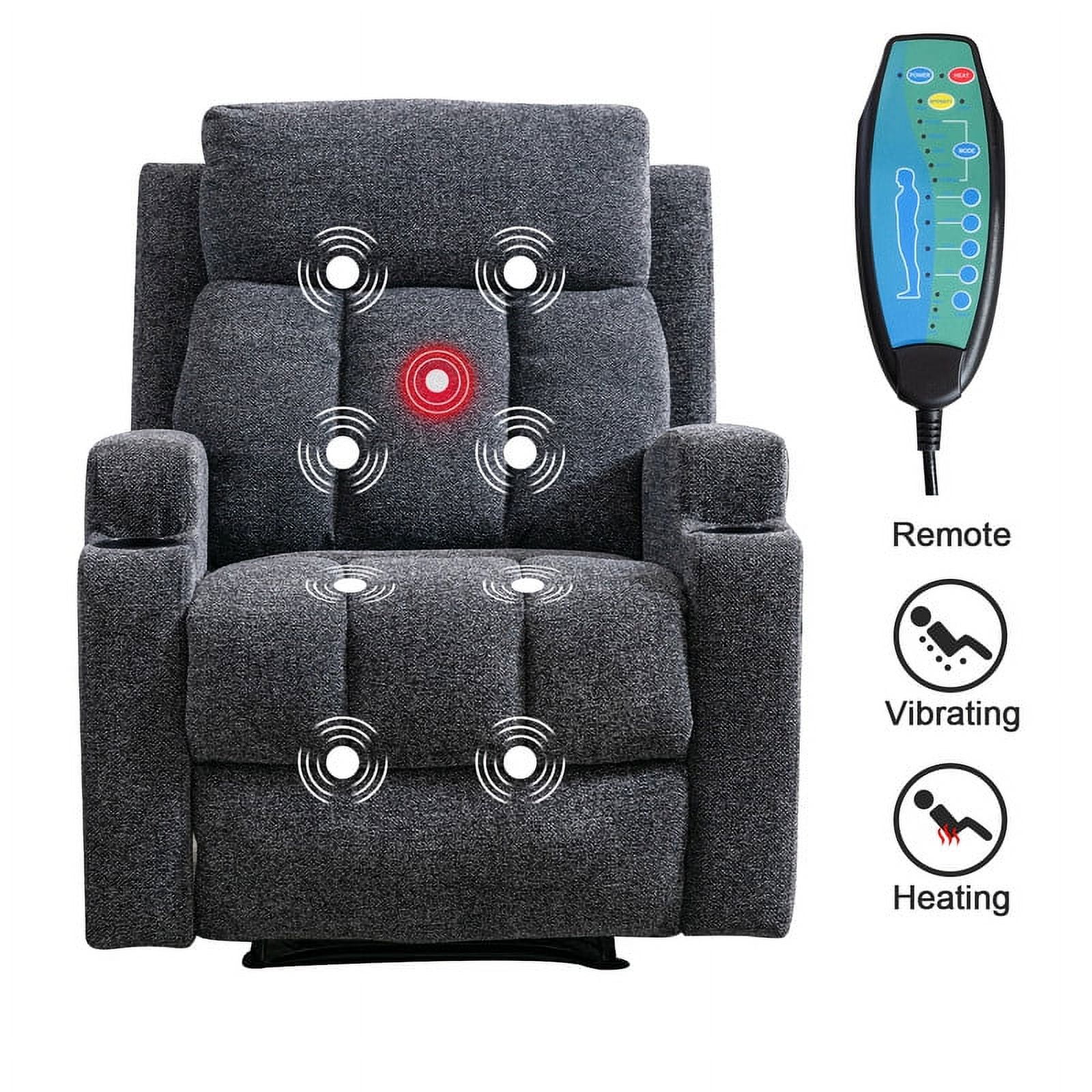 Ebello Design Manual Massage Recliner Chairs with Heat, with Side Pockets and Cup Holders Overstuffed Breathable Fabric Reclining Chair, Single Sofa Home Theater Seating