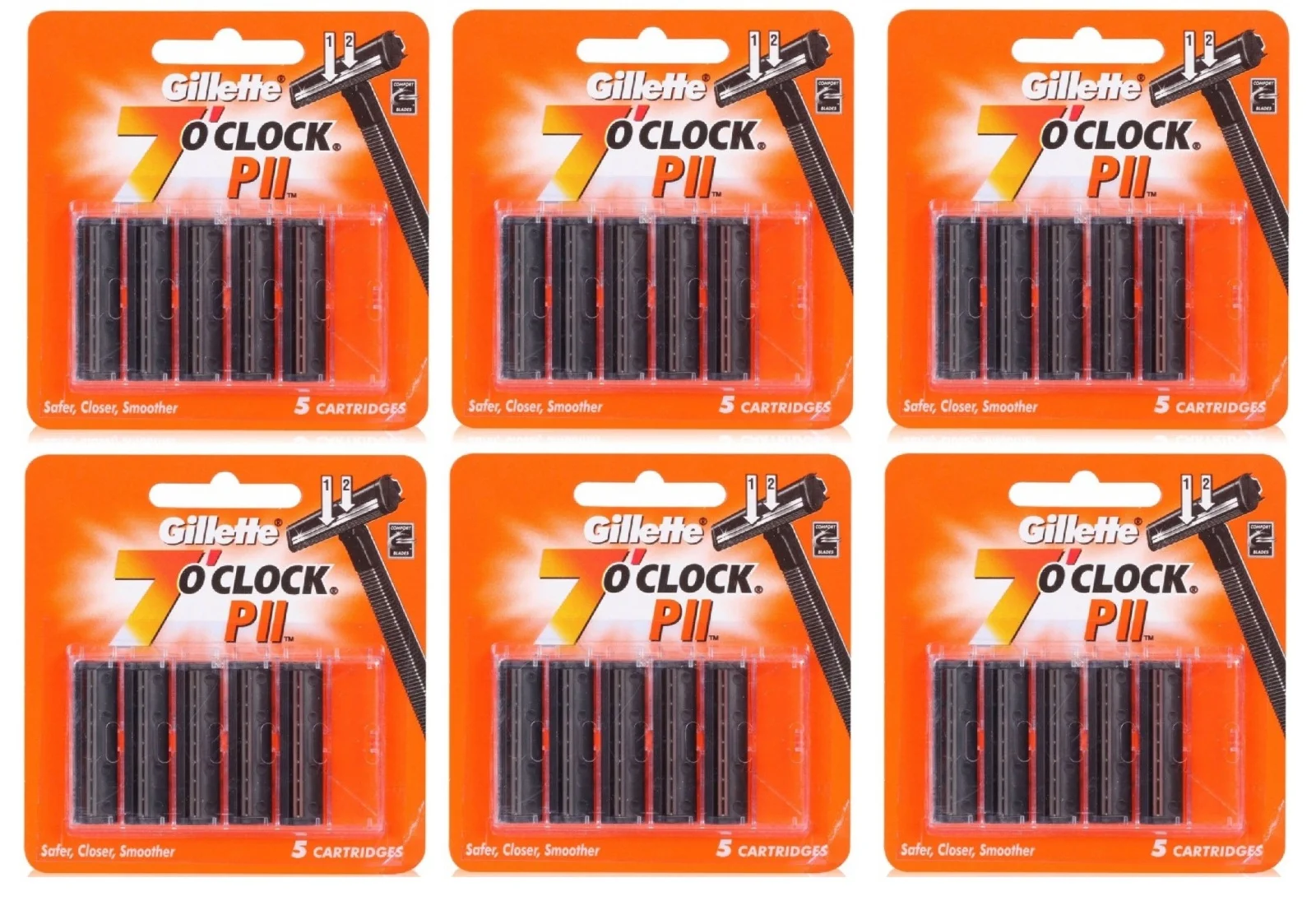 Gillette 7 O'Clock PII Razor Blades 5 Count (Pack of 6) + Schick Slim Twin ST for Dry Skin