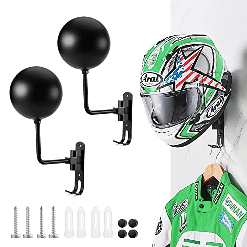 Motorcycle Helmet Rack 180° Degree Rotation Helmet Holder Wall Mount,Helmet Stand with 2 Hooks