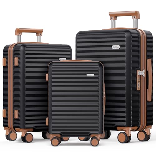 SHOWKOO Luggage Sets 3 Piece Hardside Expandable Suitcase with Double Spinner Wheels Tsa Lock, (Beige White, 5 piece set)