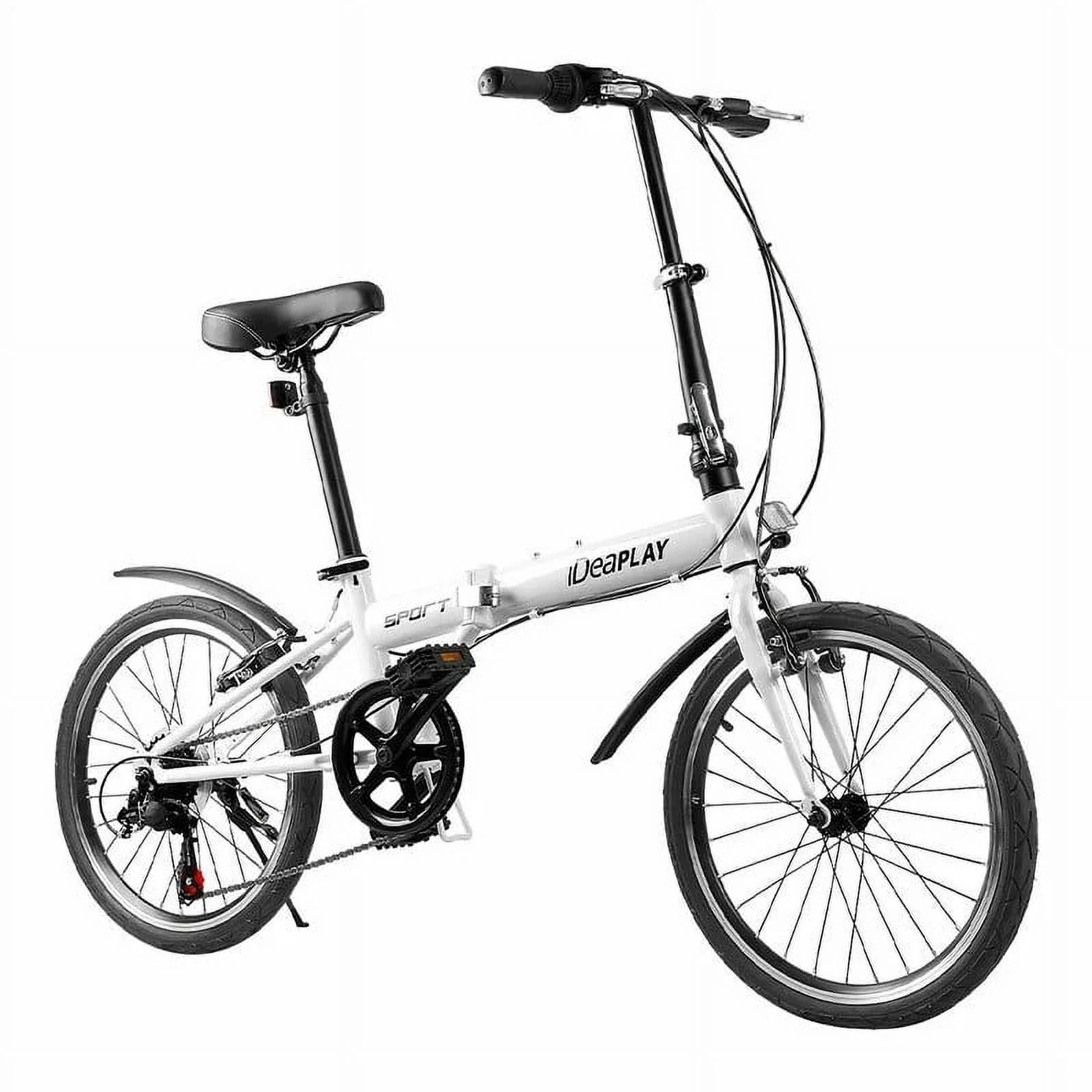 Open Box iDeaPlay P12 6-Speed 20 Inch Wheels Mountain Folding Bicycle - White