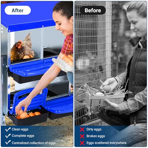 Chicken Nesting Box, 10 Hole 2 Layer Hen Nest Box with Legs, Roll Away Eggs Laying Boxes,Cleanable Pull Out Hen Roosting Boxes
