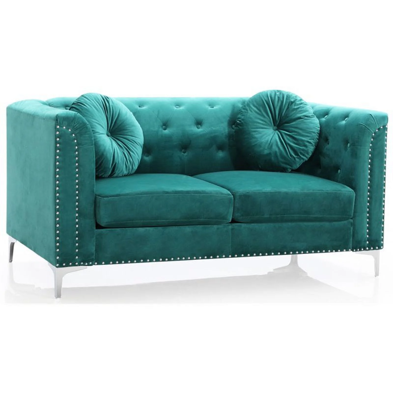 Home Square 2-Piece Set with Velvet Sofa Chaise and Loveseat in Green