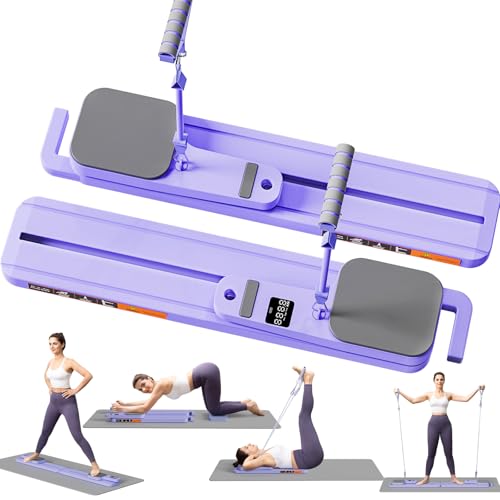Pilates Reformer Board with Resistance Bands – Portable Pilates Machine, Full Body Workout for Home, Core Strengthener, Glute & Leg Toning, Dual Use, LED Timer & Calorie Display