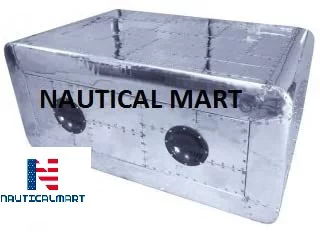 NauticalMart vintage coffee table aluminum trunk or home decor