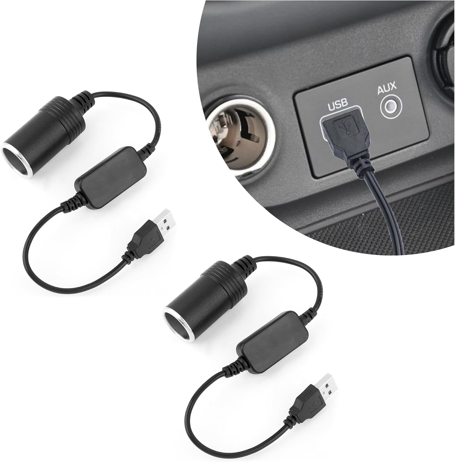 2PCS USB to Cigarette Lighter Adapter 12V,Car USB to 12V Adapter for Driving Recorder,GPS,Dash Camera,Universal USB to 12V Car Adapter Car Accessories for Most Vehicles