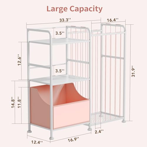 BBLIKE Stuffed Animal Storage - Stuffed Animal Net with Kids Bookshelf and Toy Organizer, 2-Tier White Bookshelf with Stuffed Animal Holder and Fabric Toy Chest for Kids Room, Playroom, Nursery, White