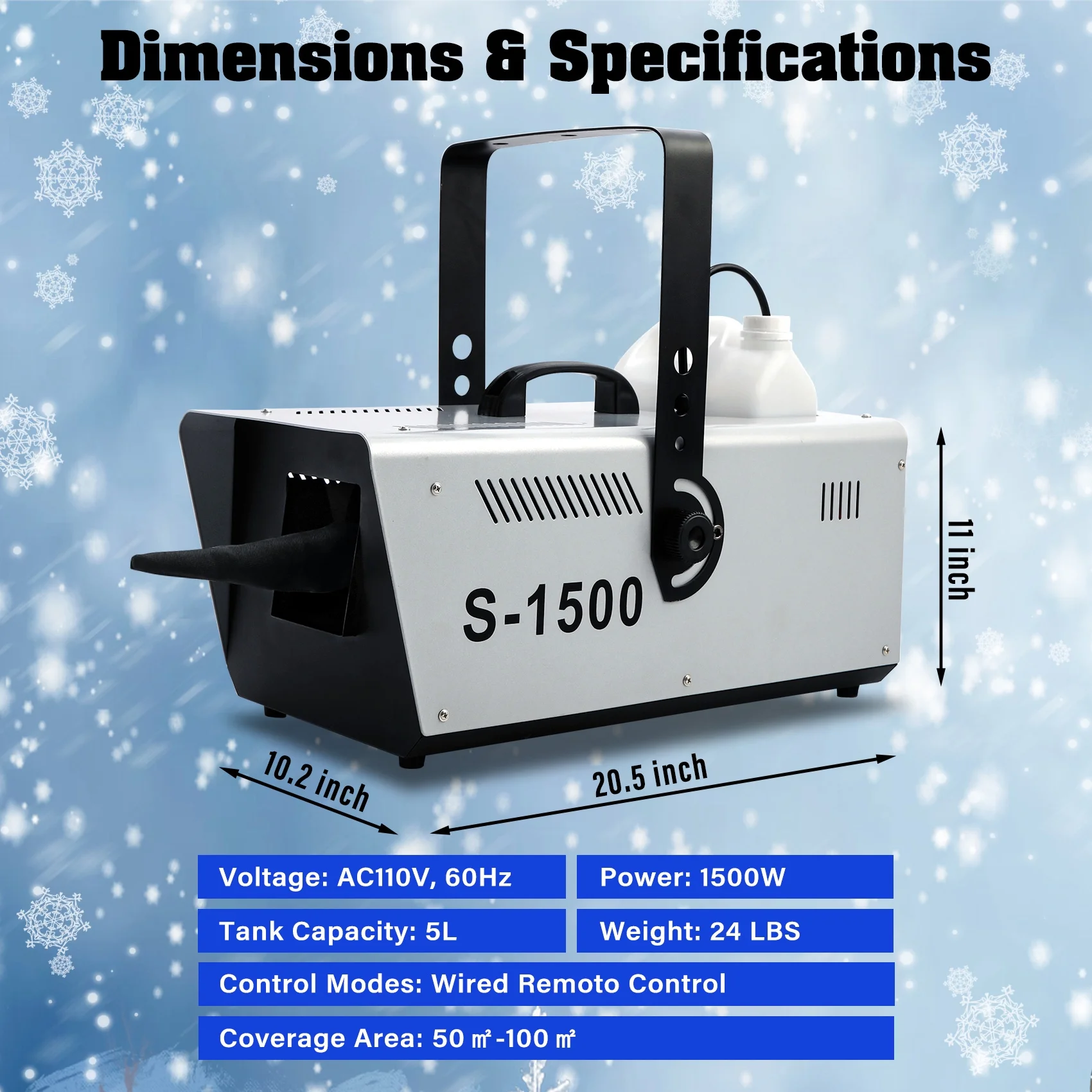 TCFUNDY 1500W Snow Machine High Output Snowflake Maker w/ Wireless Remote Stage Atmospheric Effect