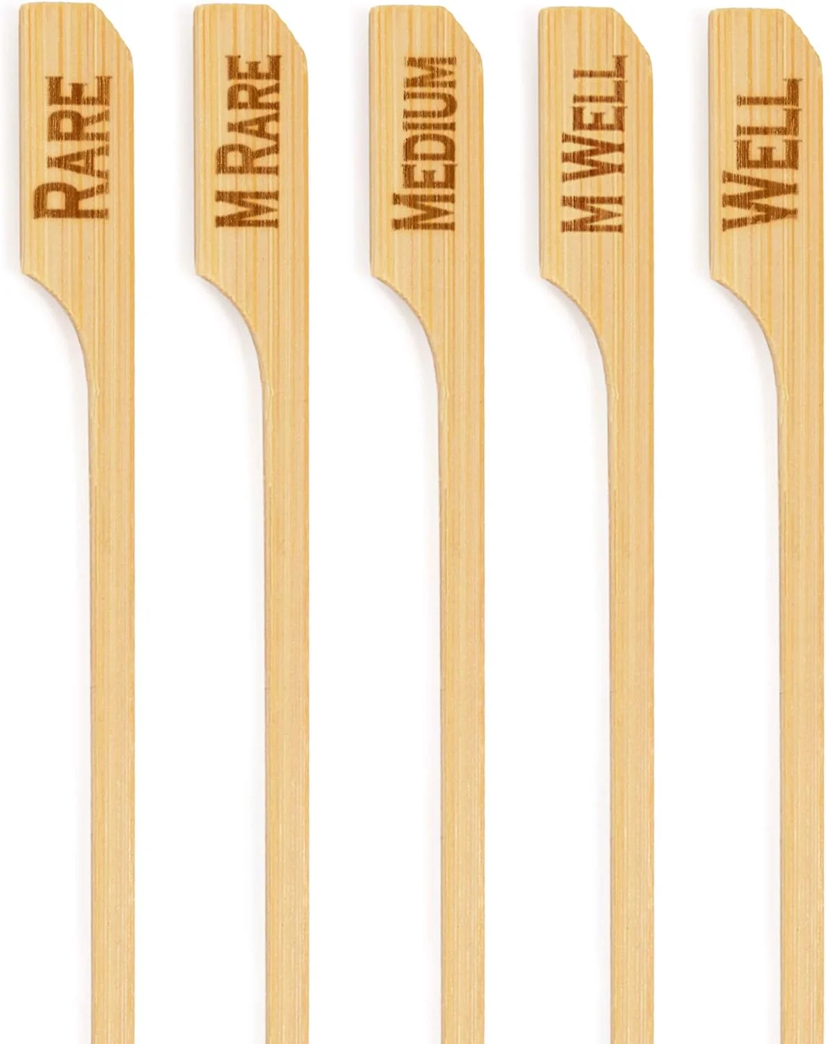 Assorted Steak Doneness Marking Natural Bamboo Paddle Skewers Sticks, 1,000 Pieces