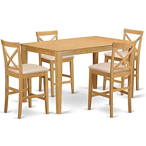 East West Furniture Capri 7 Piece Kitchen Counter Height Set Consist of a Rectangle Dining Room Table and 6 Wooden Seat Chairs, 36x60 Inch, CAPU7H-OAK-W