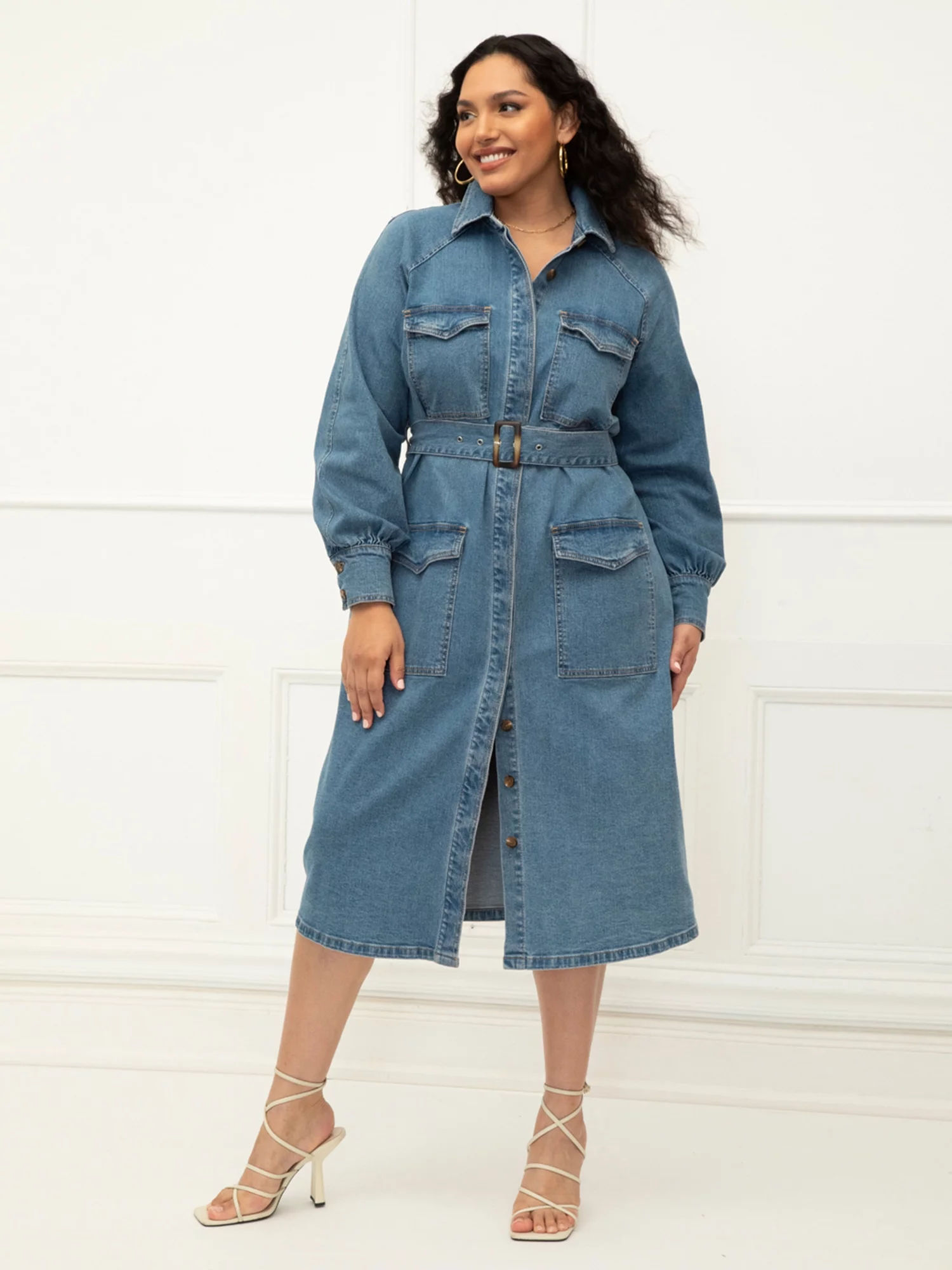 ELOQUII Elements Women's Plus Size Denim Utility Dress