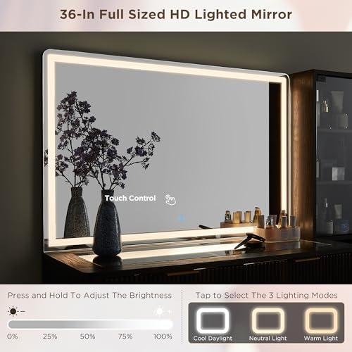 T4TREAM Fluted Makeup Vanity Desk with 36