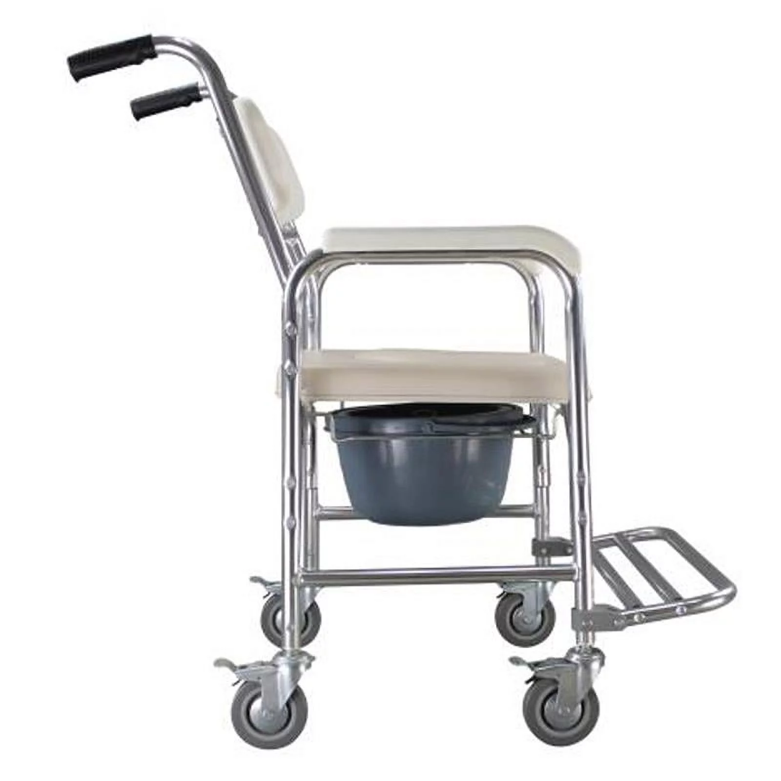 UBesGoo Multifunction Medical Transport Wheelchair Aluminum Shower Chair Bedside Commode Chair Bathroom Toilet Seat with Locking Wheels & Padded Seat