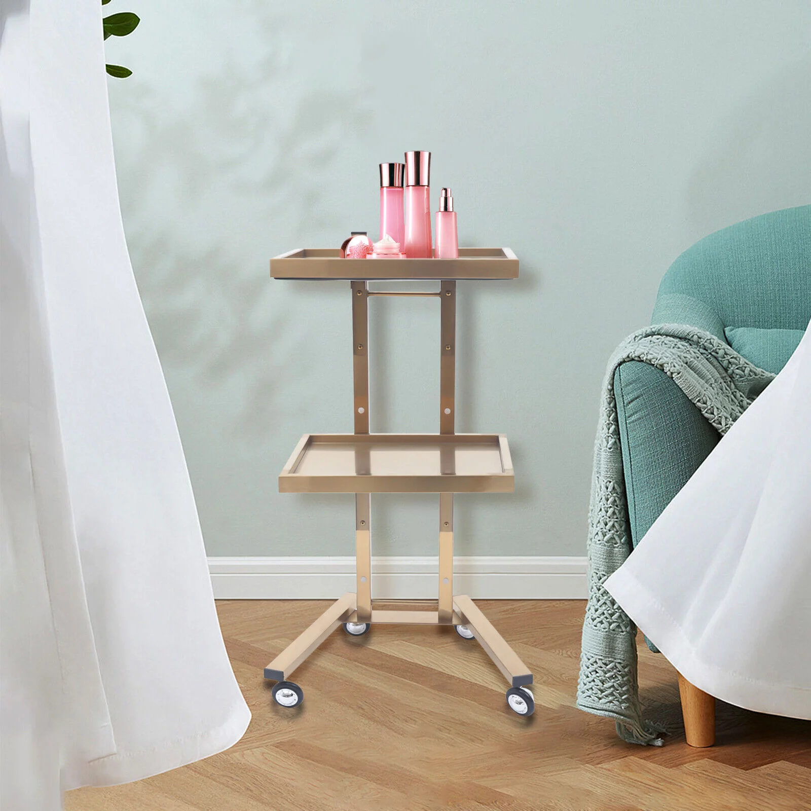Miumaeov Beauty Salon Stand Rolling Cart 2 Tier Spa Beauty Machine Holder Trolley for Salons Studios Shops Medical Shops Gold