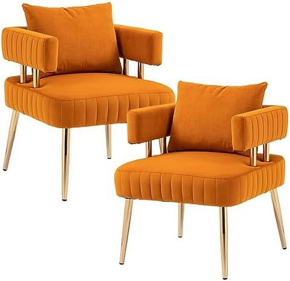 xrboomlife Velvet Accent Chair  Modern Upholstered Small Accent Armchair Comfy Chair with Metal Legs for Living Room  Reading  Bedroom  Office(Green)