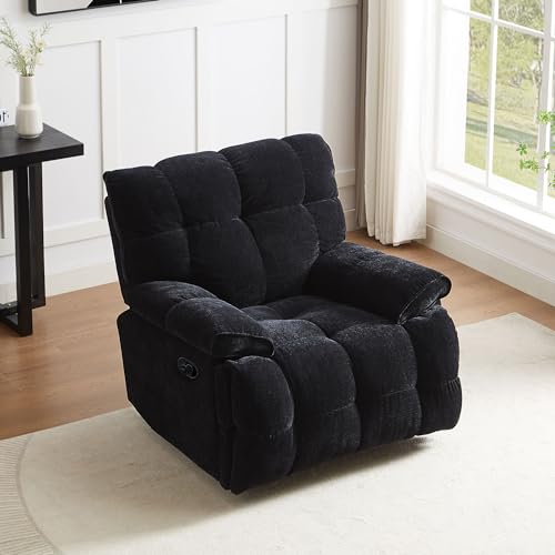 Oversized Rocker Recliner Chair, Overstuffed Swivel Rocking Chair Lazyboy Single Sofa Chair Living Room Reclining Chair with Breathable Velvet Fabric Gift for Mother Adults Cream White