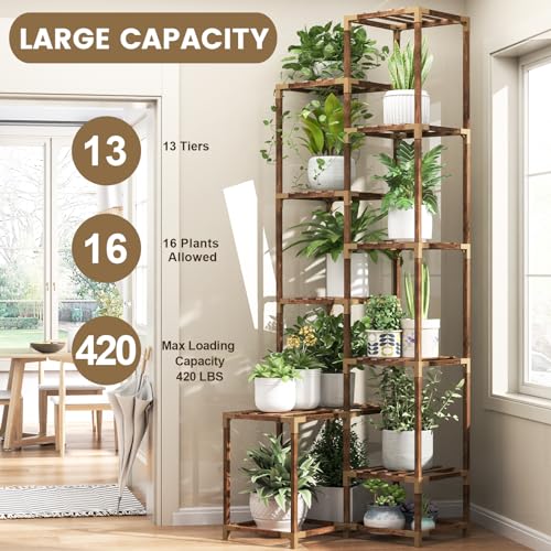 HOMKIRT 10 Tier Tall Corner Plant Stand Shelf Indoor Outdoor, Large Wood Plant Rack Holder Ladder Flower Stand Display for Living Room Patio Porch Garden Window