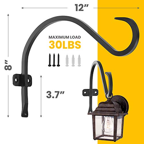 Hanging Plant Bracket (4 Pack - 12 inches), Sturdy and Stable Wrought Iron Plant Hanger Bracket Outdoor, Strong Metal Hooks for Hanging Plant, Flower Basket/Lantern/Bird Feeder Hanger (4Pack-12inches)
