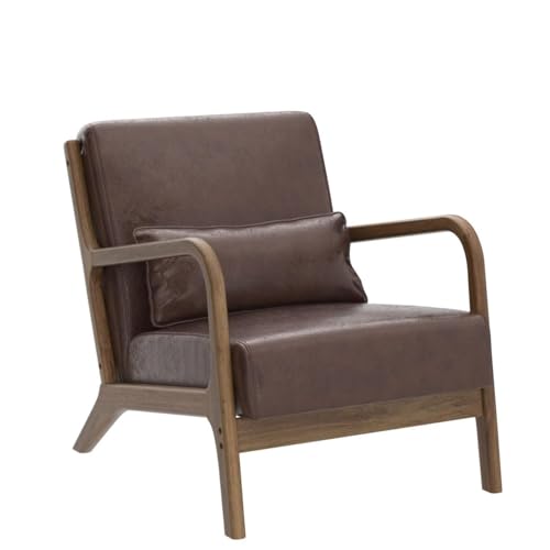 Glitzhome 2 Set Mid Century Black Accent Armchair, Single Reading Armchair PU Leather Lounge Chair with Walnut Ruberwood Frame