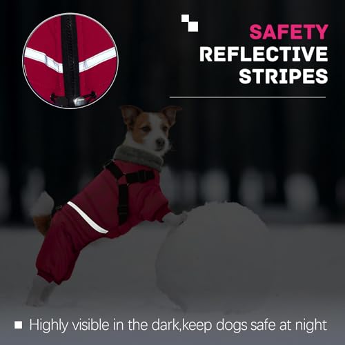 BRKURLEG Black Dog Coat with Harness, Dog Winter Jacket, Dogs Onesie Body Warm Jackets, Small Dogs Winter Coats Reflective Windproof Warm Cold Weather Coats, Pet Waterproof Jacket Hiking XL