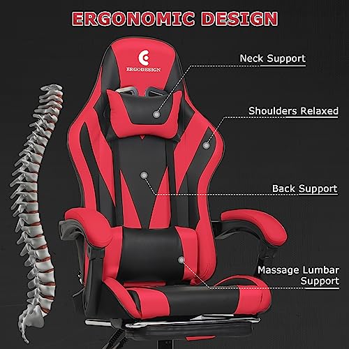 Gaming Chair with Linkage Armrest & Footrest, High Back Video Gaming Chair, Black