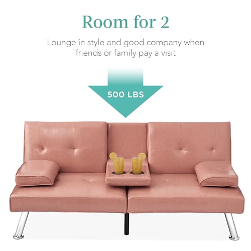 Best Choice Products Faux Leather Upholstered Modern Convertible Futon, Adjustable Folding Sofa Bed, Guest Bed w/Removable Armrests - Blue