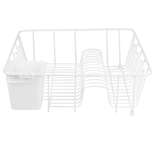 Home Basics Vinyl Coated Wire Dish Drying Rack with Square Utensil Holder, (Black) Countertop Dish Drainer | Padded Feet to Protect Countertops | Dual Side Drinkware Space