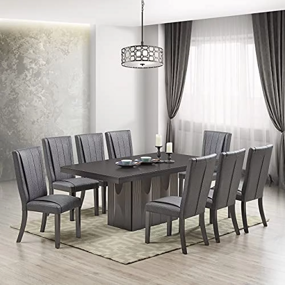 Kings Brand Furniture Avenel 9-Piece Rectangular Pedestal Wood Dining Set, Table & 8 Chairs, Gray