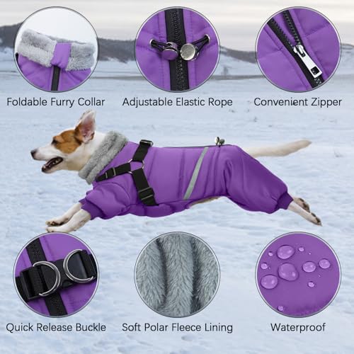 BRKURLEG Black Dog Coat with Harness, Dog Winter Jacket, Dogs Onesie Body Warm Jackets, Small Dogs Winter Coats Reflective Windproof Warm Cold Weather Coats, Pet Waterproof Jacket Hiking XL