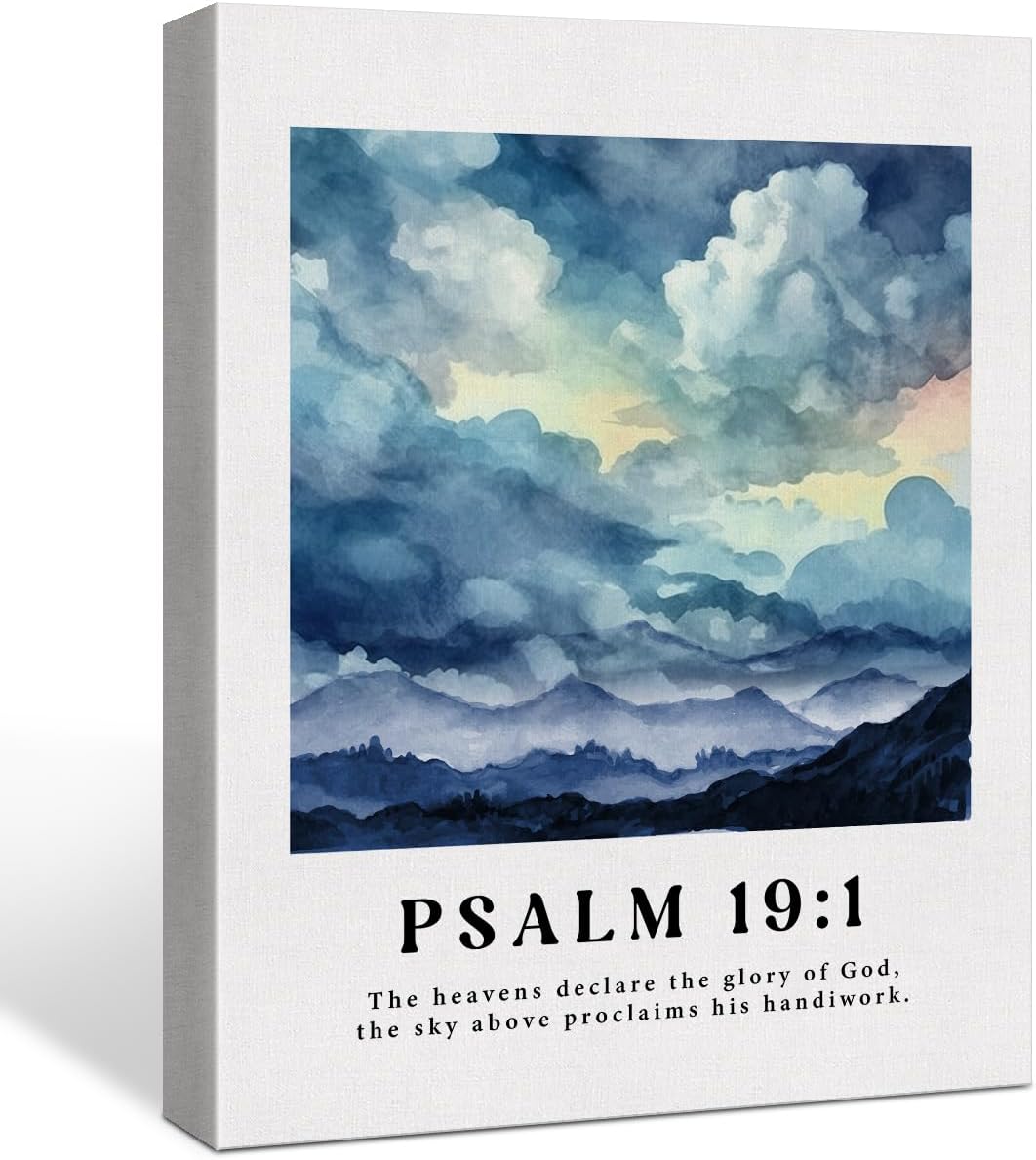 Inspirational Modern Bible Verse Wall Art Decor, Scripture Wall Decor, Psalm 19:1 The Heavens Declare The Glory of God Framed Canvas Poster Print 12 x 15 inch Decoration Painting for Home Office