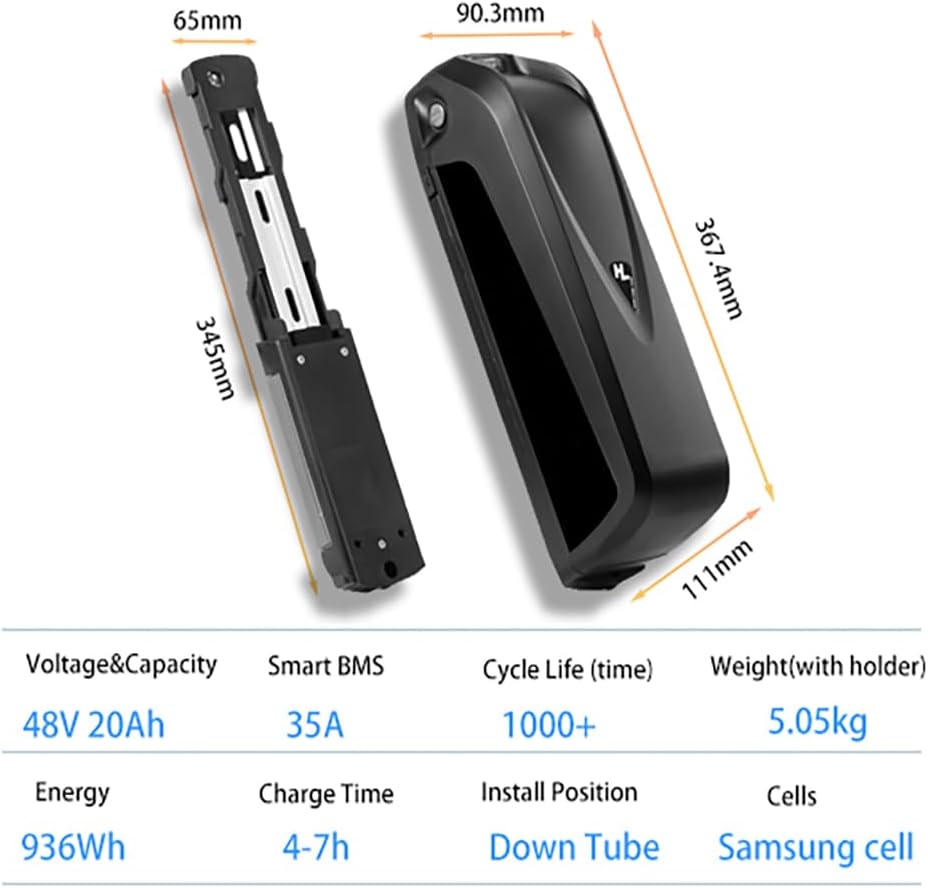 Hailong E-Bike Battery 48V 20Ah Electric Bike Lithium Li-Ion Battery with 35A BMS 3A Charger for 250W 500W 750W 1000W Bafang Voilamart and Other Motor (2-5 Days Fast Delivery)