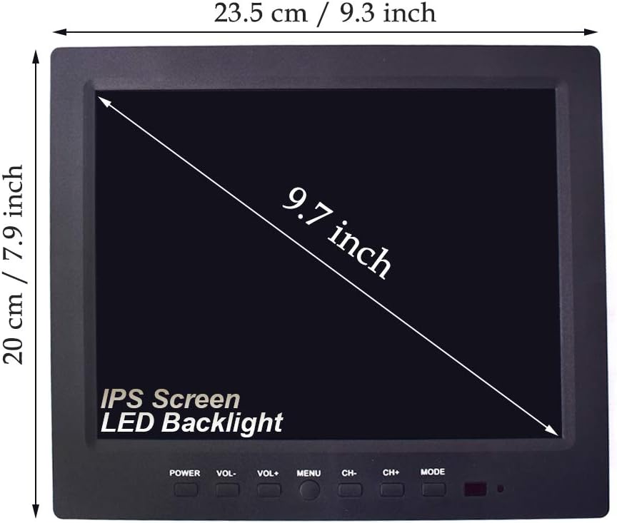 Cocar 9.7 CCTV Monitor, IPS HD LCD Screen 1024x768 with VGA HDMI AV BNC USB Audio in/Out Ports Built-in Speaker Security Display for Home Lab Store Surveillance Camera STB with Power Adapter 12-24V