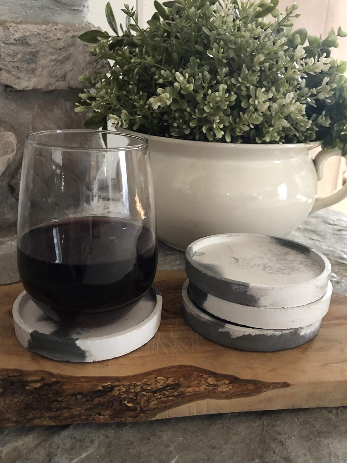 Concrete/Cement Coasters Grey and White (set of 4)