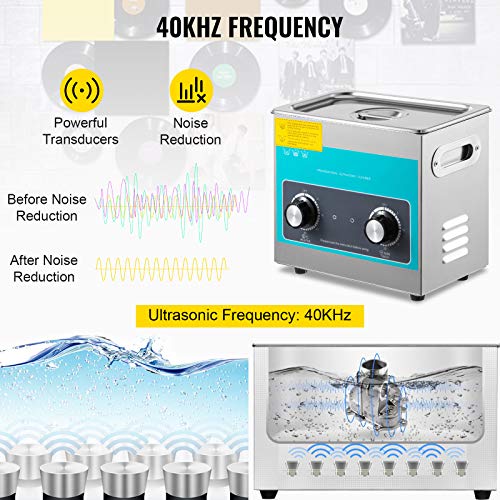 VEVOR Knob Ultrasonic Cleaner 3L 40kHz Ultrasonic Cleaning Machine Knob Control Sonic Cleaner 304 Stainless Steel Ultrasonic Cleaner Machine with Heater & Timer for Cleaning Jewelry Eyeglasses Watches
