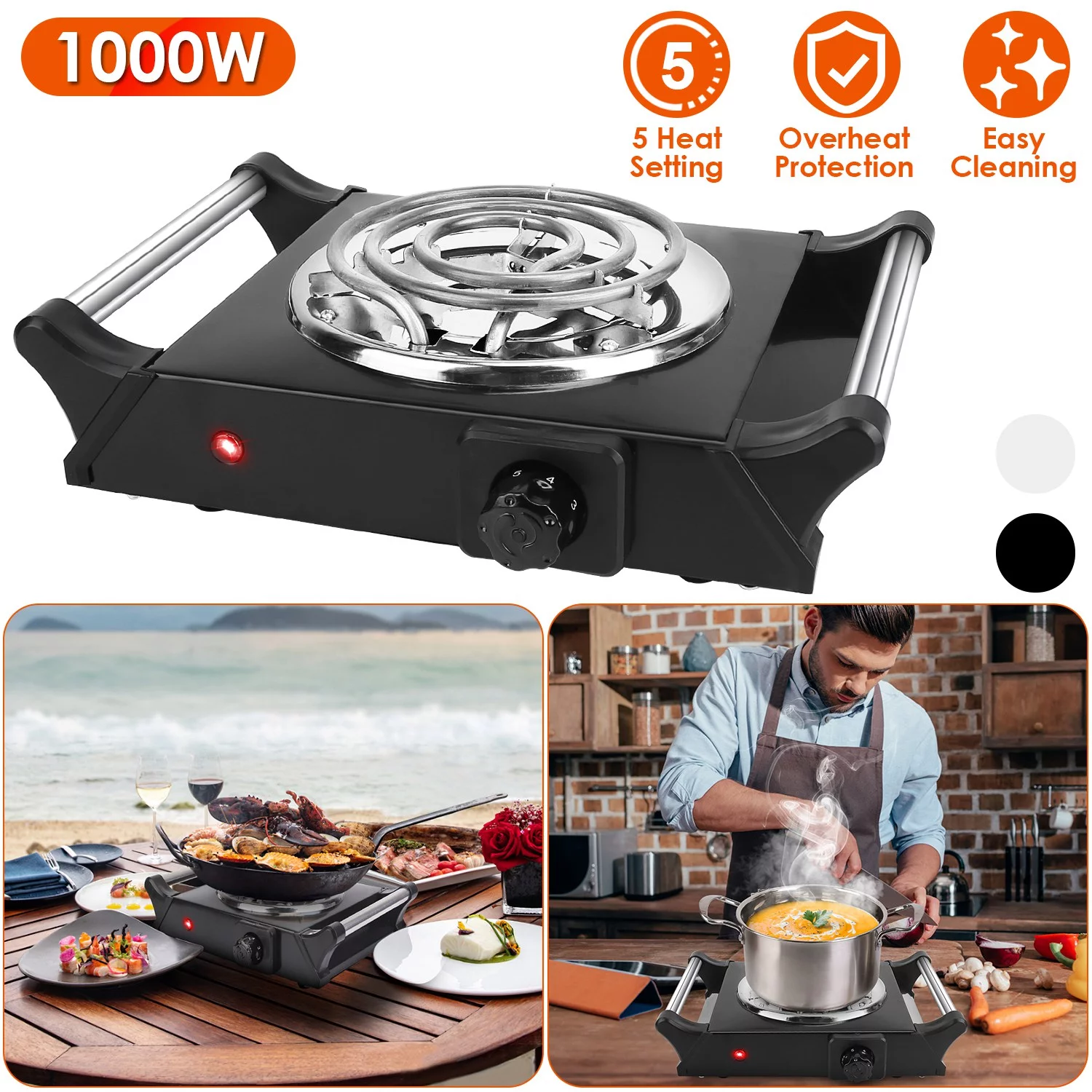 iMounTEK Portable Coil Hot Plate Heating Plate, 1000W Stove Countertop Heater with 5 Temperature Adjustments Fast Heating for Cooking