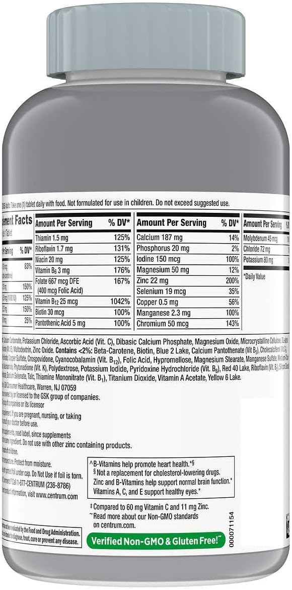 Centrum Silver Adults 50 Plus Multivitamin/Multimineral Supplement with Vitamin D3, B Vitamins, 325 Tablets (Pack of 1)