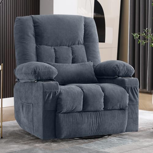 Massage Swivel Rocker Recliner Chair with Vibration Massage and Heat Ergonomic Lounge Chair for Living Room with Rocking Function and Side Pocket, 2 Cup Holders, USB Charge Port