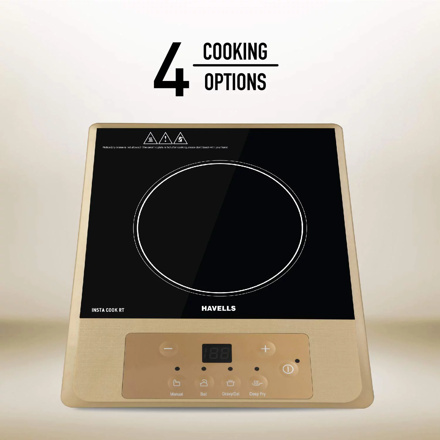 Havells Induction Cooktop Insta Cook - Rt 1400W, 4 Cooking Options, 1Yr Product Warranty & 3 Yr Coil Warranty, Glass Ceramic