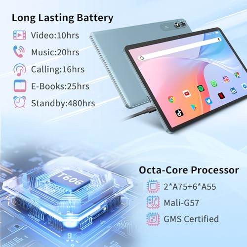 Android 15 Tablet with Keyboard, 26GB+256GB(2TB Expand), 10.1 Inch Tablet 8000 mAh Battery, BT 5.0, 5G WiFi, Widevine L1, Dual Camera, 2 in 1 Tab with Mouse, Case, Stylus(Black)