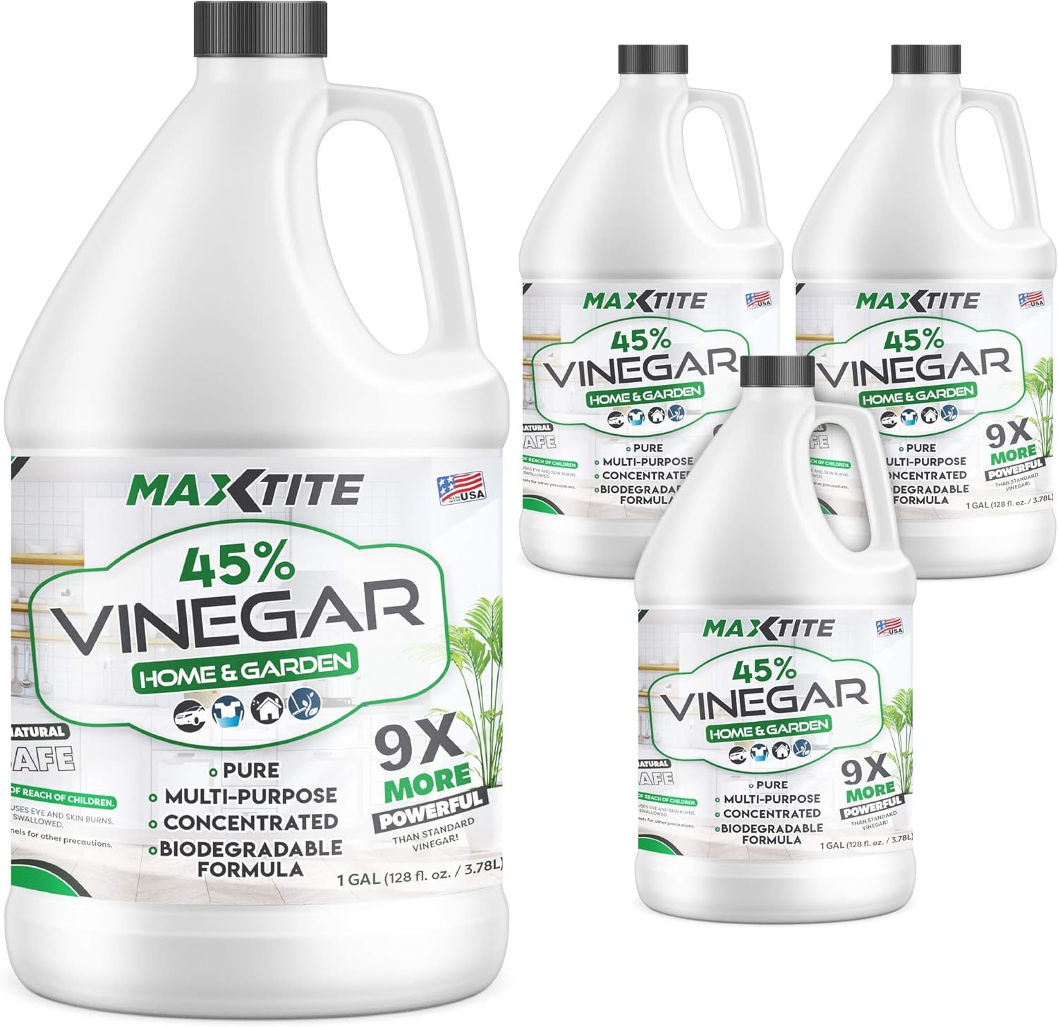 MAXTITE Ultra-Strength 45% Vinegar for Home & Garden Cleaning (4 Pack of 1 Gallon Bottles)